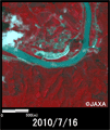 2010年7月16日観測の陸域観測技術衛星「だいち」(ALOS)搭載センサ、プリズムとアブニール・ツーから作成されたパンシャープン画像の島根県美郷町付近(約2km四方)