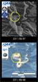 災害後に観測された和歌山県みなべ町島ノ瀬ダム付近(画像上:2011年9月7日RADARSAT-2観測、画像下:2011年9月8日FORMOSAT-2観測)