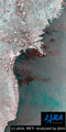 陸域観測技術衛星「だいち」(ALOS)搭載のLバンド合成開口レーダ(PALSAR；パルサー)による災害前後のカラー合成画像から、岩手県～福島県沿岸部(R: 2009年1月21日観測　GB: 2011年3月14日観測)