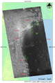 陸域観測技術衛星「だいち」搭載センサLバンド合成開口レーダ(PALSAR；パルサー)による観測から、仙台湾周辺の拡大図(2011年3月13日22時11分頃)