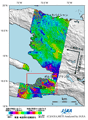 地震前(2009年3月10日)と地震後(2010年1月26日)の画像を比較したPALSAR差分干渉画像