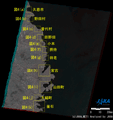 陸域観測技術衛星「だいち」搭載センサLバンド合成開口レーダ(PALSAR；パルサー)による災害前後のカラー合成画像の岩手県