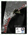 ドイツ航空宇宙センター(DLR)TerraSAR-X(テラサー・エックス)衛星により観測された災害前後のデータを使用した仙台付近の変化抽出図