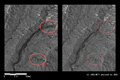 陸域観測技術衛星「だいち」(ALOS)搭載の陸域観測技術衛星「だいち」(ALOS)搭載のLバンド合成開口レーダ(PALSAR；パルサー)により観測された台湾高雄県・甲仙郷付近の拡大図、左：災害後(平成21年8月23日)、右：災害前(平成21年7月8日)