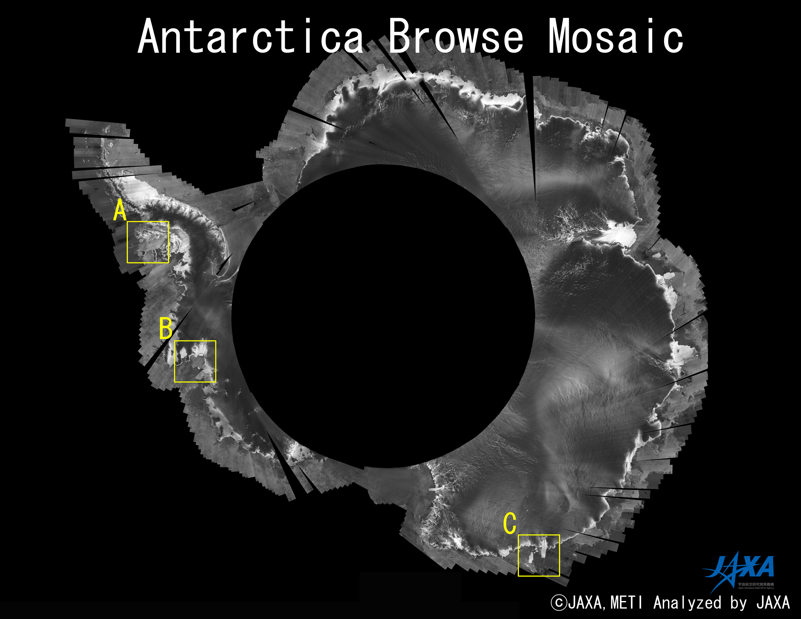 Fig. 1: Antarctica mosaic image covers the time between Dec. 8 2007 and Jan. 22 2008.