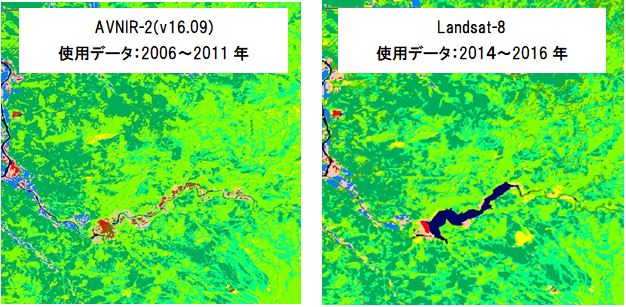 図3: AVNIR-2からの土地被覆の経年変化（秋田市森吉山ダム）