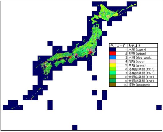 図1: 日本全域の高解像度土地利用土地被覆図 (Ver.18.03)