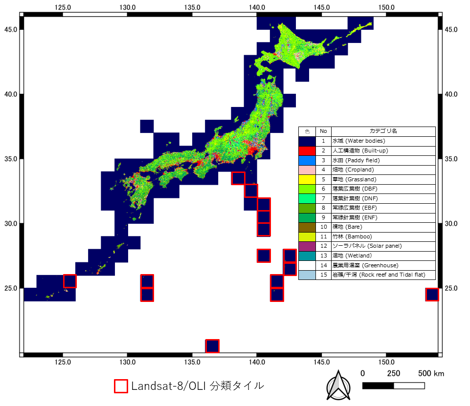 図2: 2022年の日本全域の高解像度土地利用土地被覆図 (2022JPN_v25.04)
