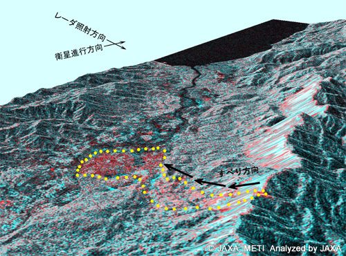 地すべり被災地周辺の鳥瞰図