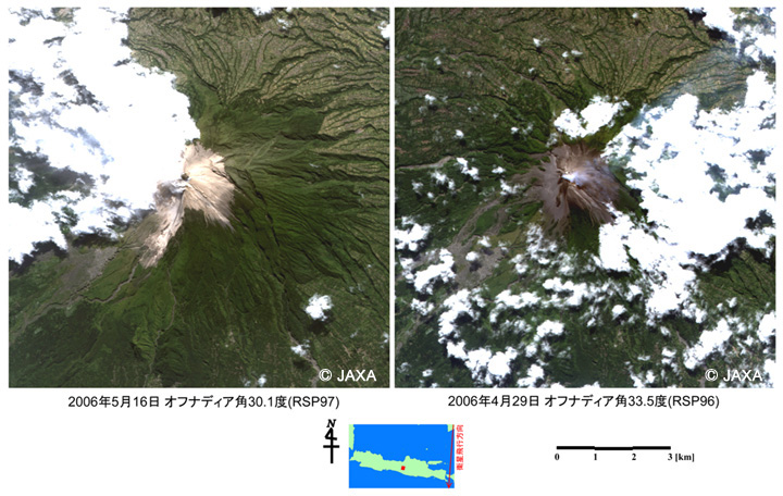 図1: 高性能可視近赤外放射計2型(AVNIR-2)が観測したムラピ山