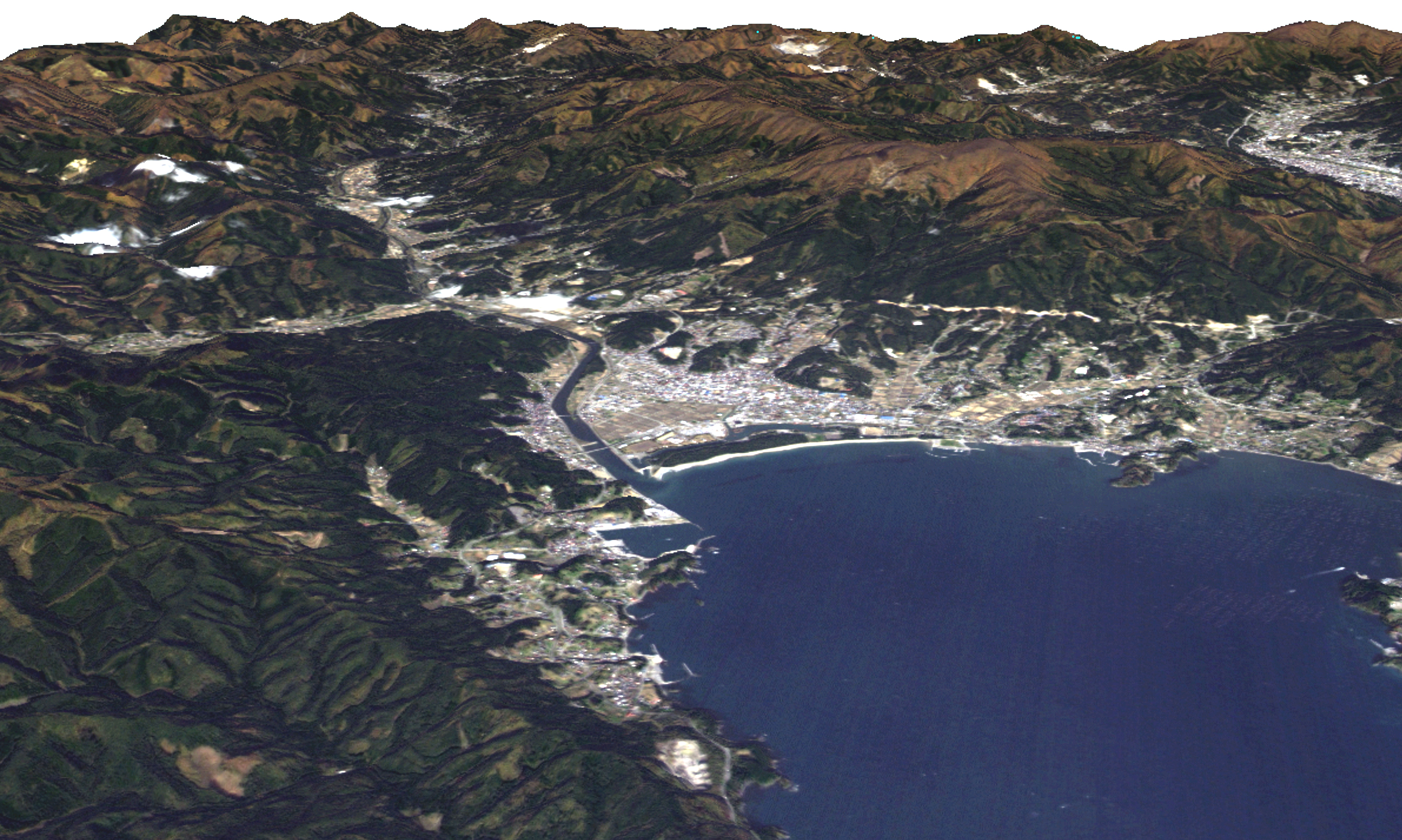 図2: 岩手県陸前高田市付近の地震前の鳥瞰図