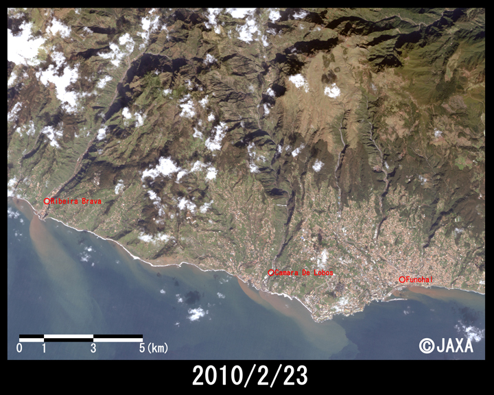 図5: FunchalからRibeira Bravaの拡大、災害後観測(2010年2月23日)