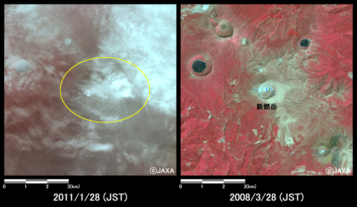図2: 新燃岳付近の噴火の様子(約8km×8kmのエリア)
