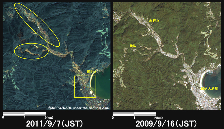 図3-1: 和歌山県那智勝浦町那智川周辺の様子 (約5km×5kmのエリア)