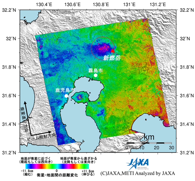 2011年霧島山（新燃岳）噴火前後のPALSAR干渉画像