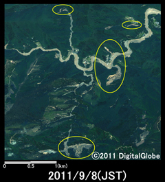 中央図: 災害後2011年9月8日観測(WorldView-2)