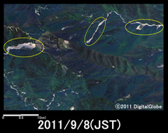 中央図: 災害後2011年9月8日観測(WorldView-2)