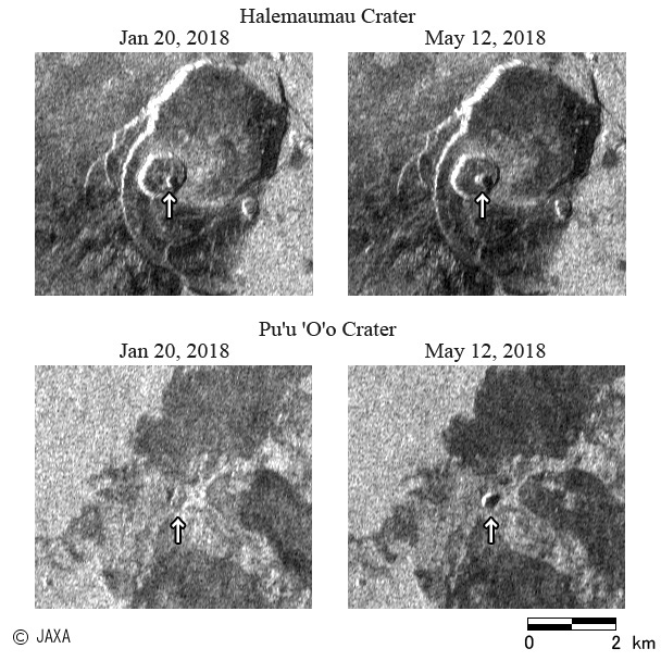 図6:2018年1月20日と2018年5月12日の強度画像（HH偏波）の比較