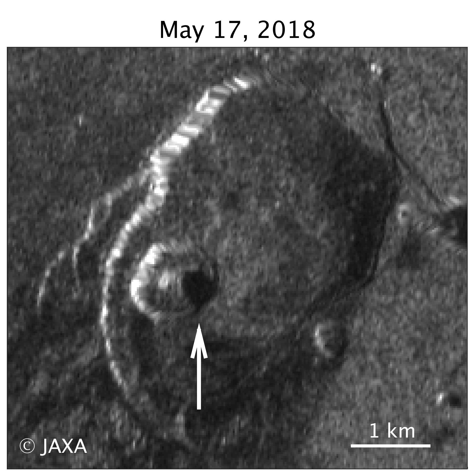 図7:2018年1月25日と2018年5月17日の観測データを用いた差分干渉画像