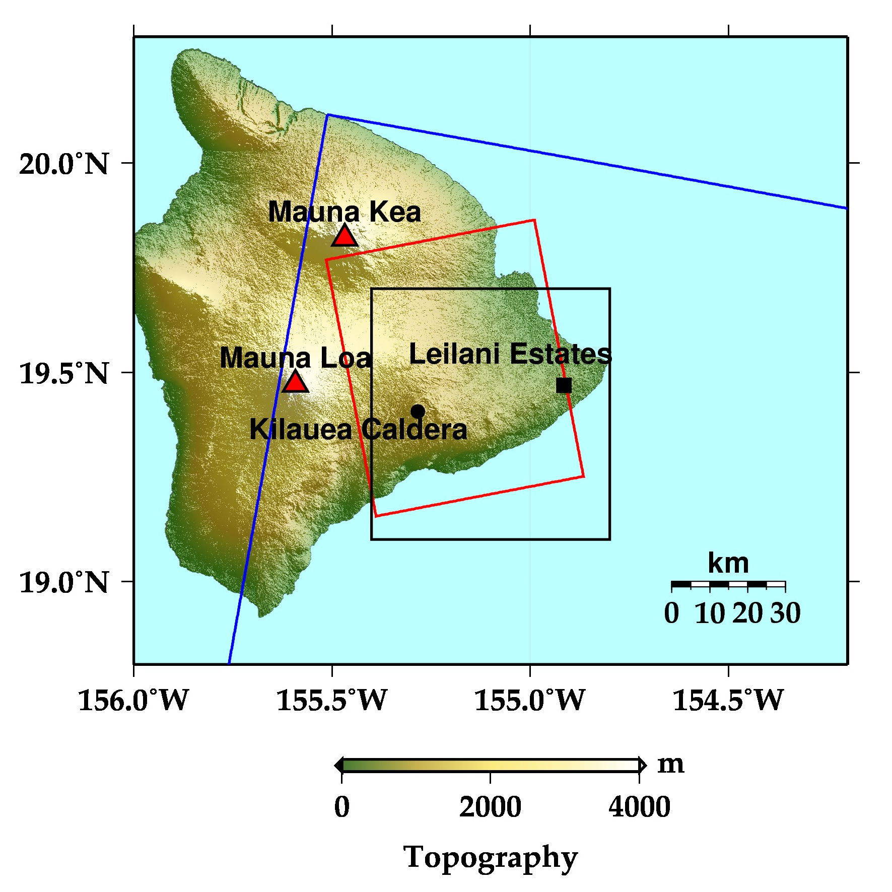 図1: ハワイ島の地形図