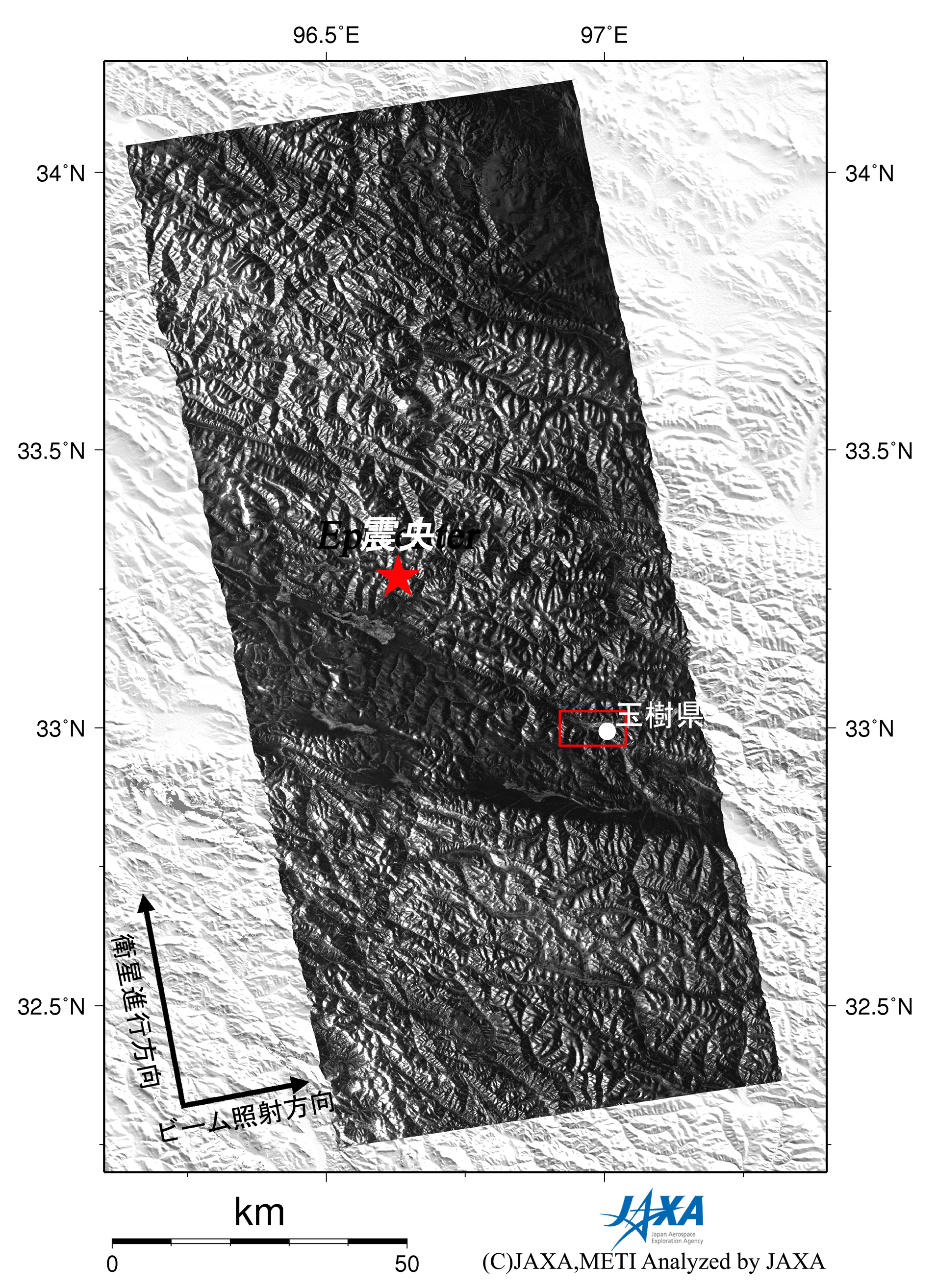 図2: 地震後のPALSAR強度画像