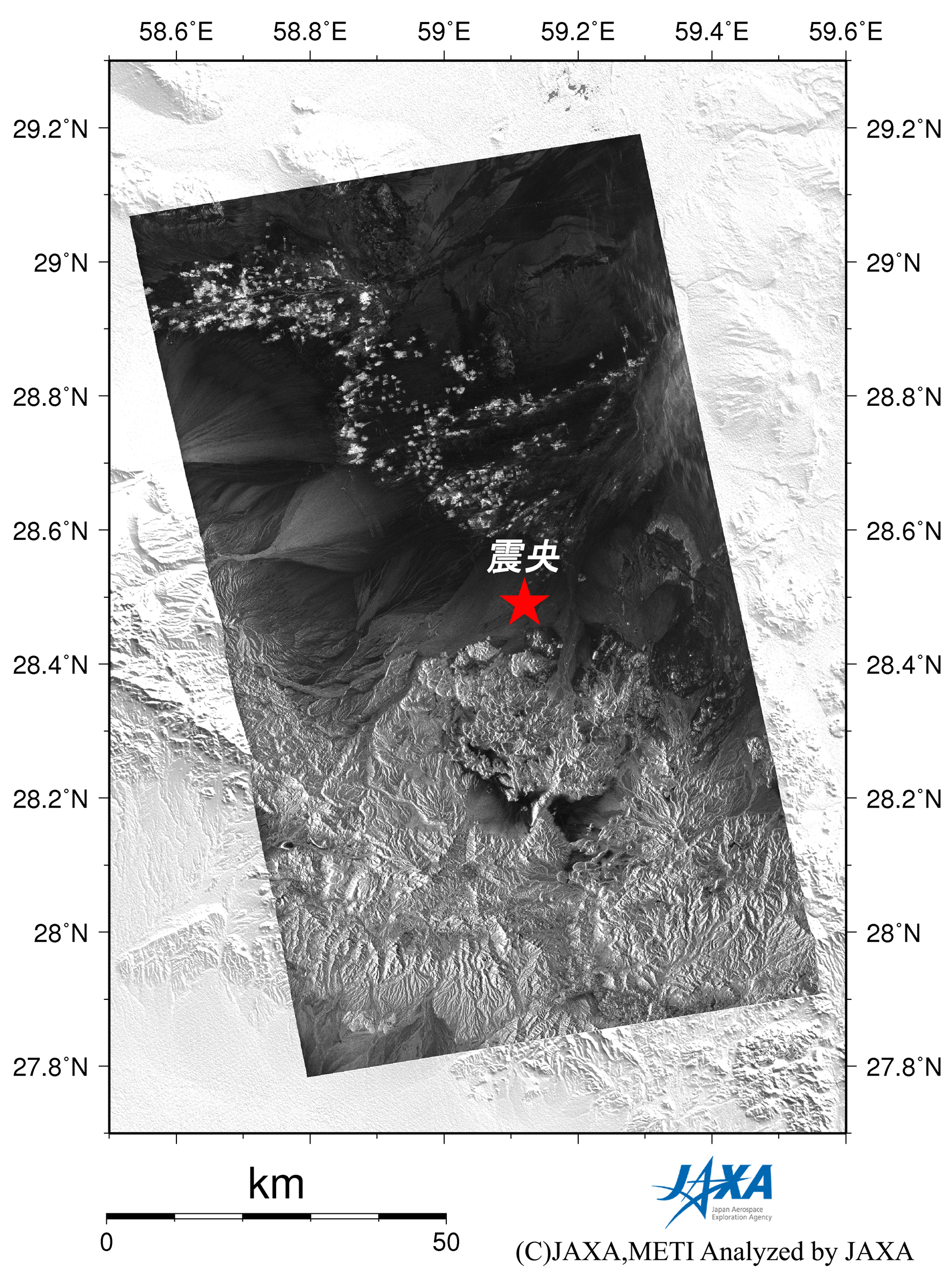 図2 地震後のPALSAR強度画像