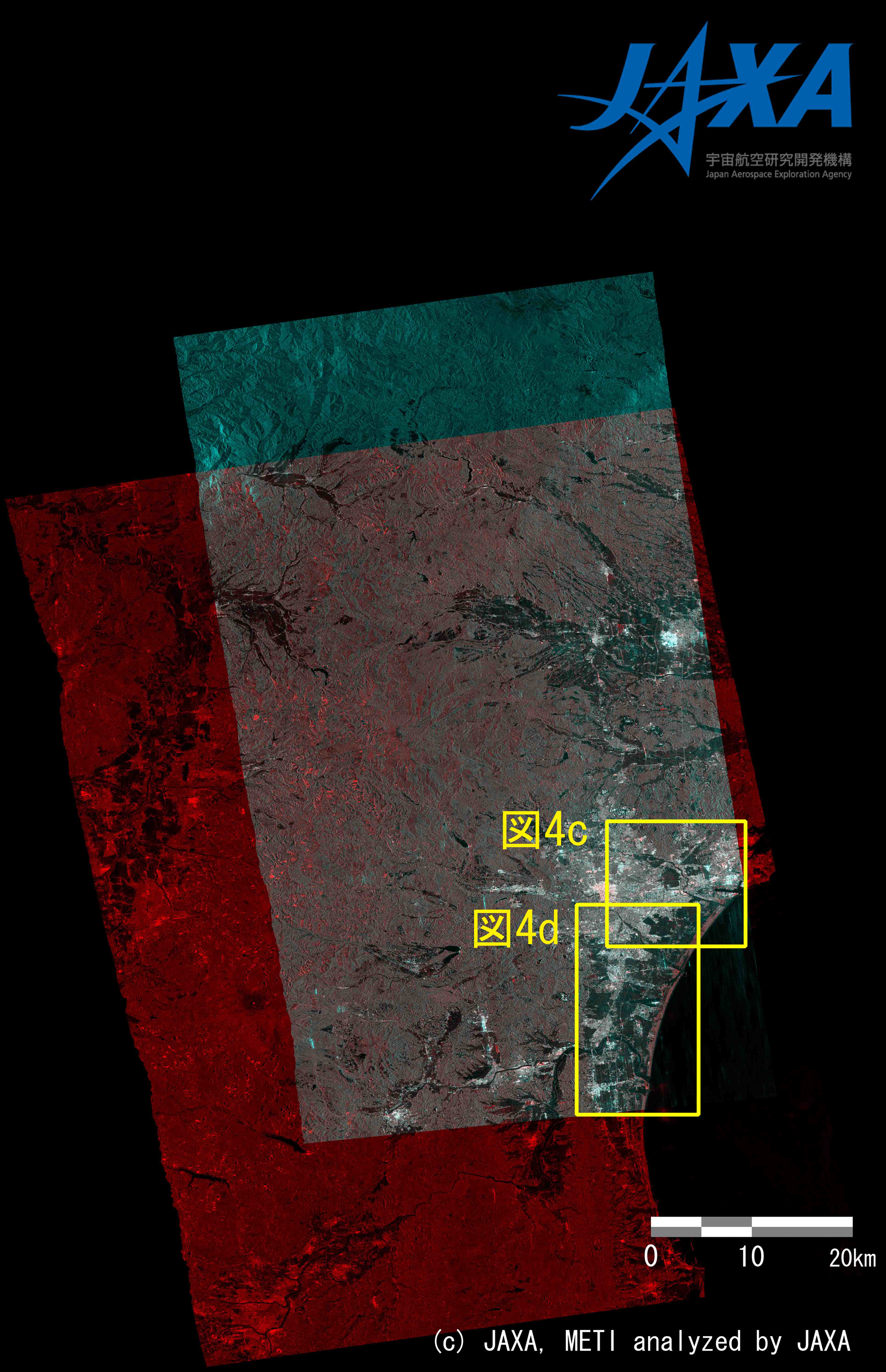 図1: 2011年3月13日観測のデータから抽出した宮城県の浸水域