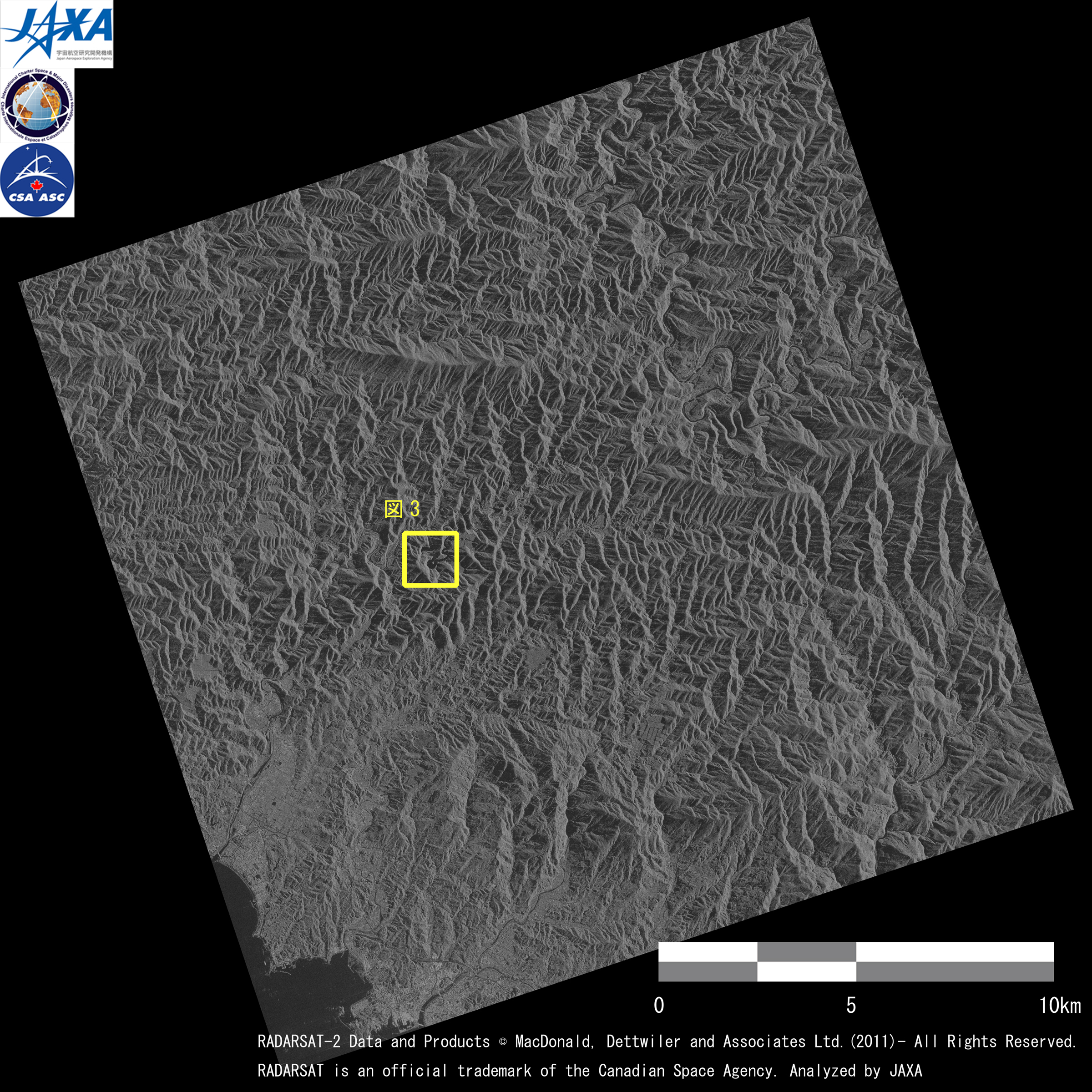 図2: RADARSAT-2観測による和歌山県画像(2011年9月7日観測)