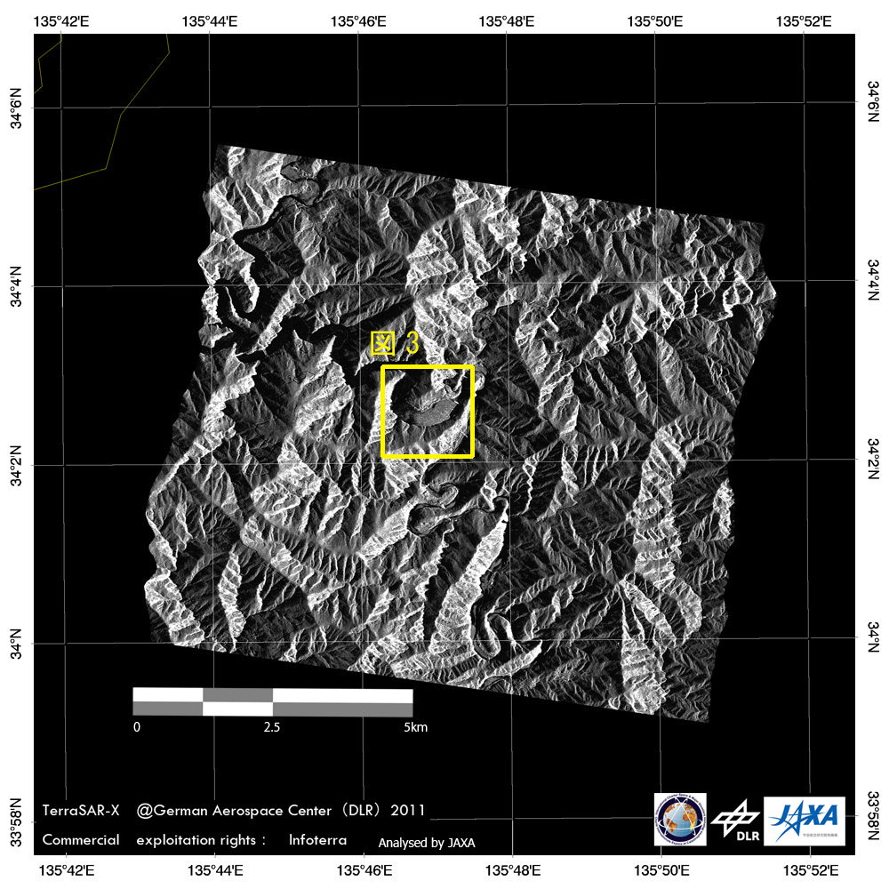 図2: TerraSAR-Xによる奈良県画像(2011年9月10日観測)
