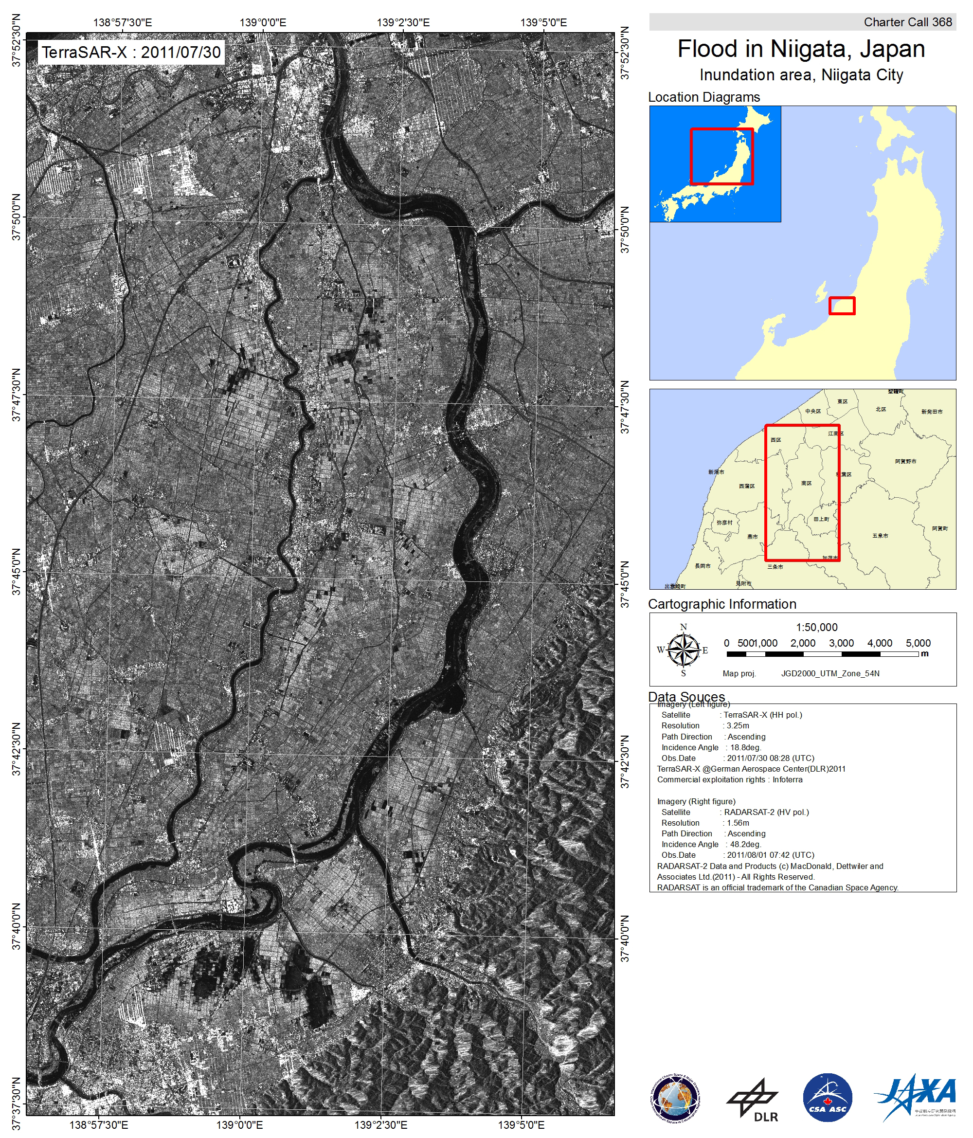 図4: 7月30日と8月1日の信濃川周辺の比較