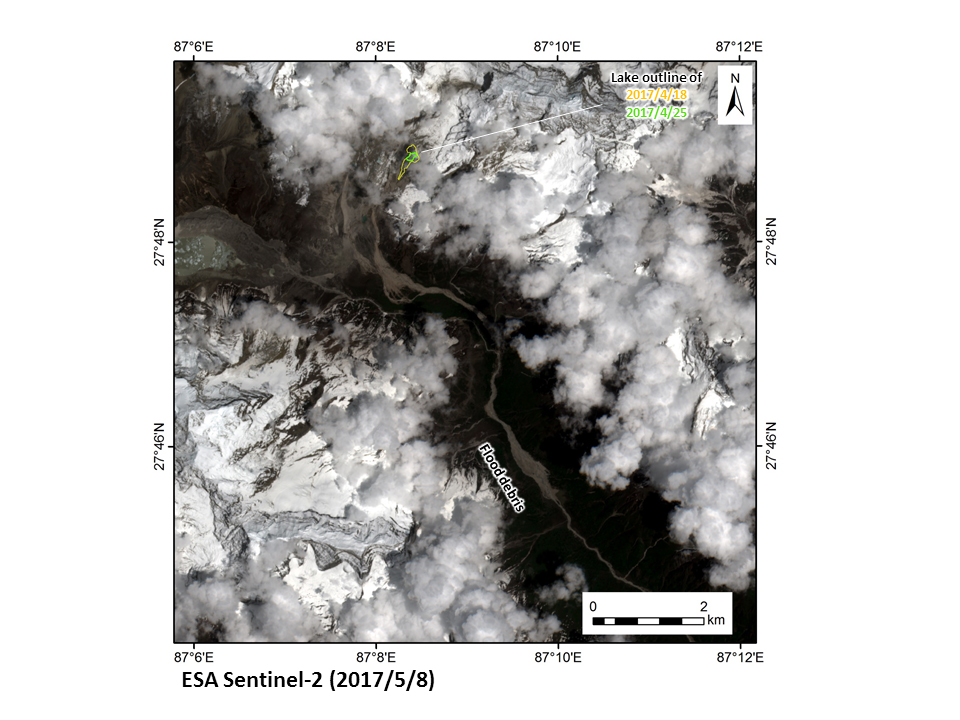 図8: 洪水後のセンチネル2画像（2017年5月8日観測）