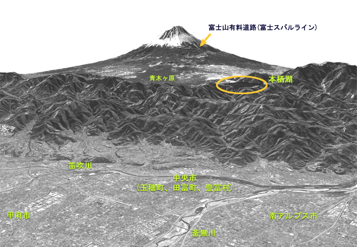 図1:陸域観測技術衛星「だいち」(ALOS)パンクロマチック立体視センサ(PRISM)が観測した富士山