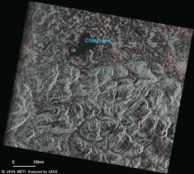 Border of Germany (Freistaat Bayern) and Austria (Bundesland Salzburg) observed by PALSAR (FBD) on Apr. 25, 2006.