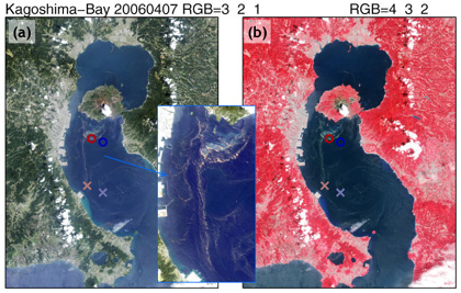 Figure 3: Kagoshima Bay on April 7, 2006 observed by AVNIR-2.
