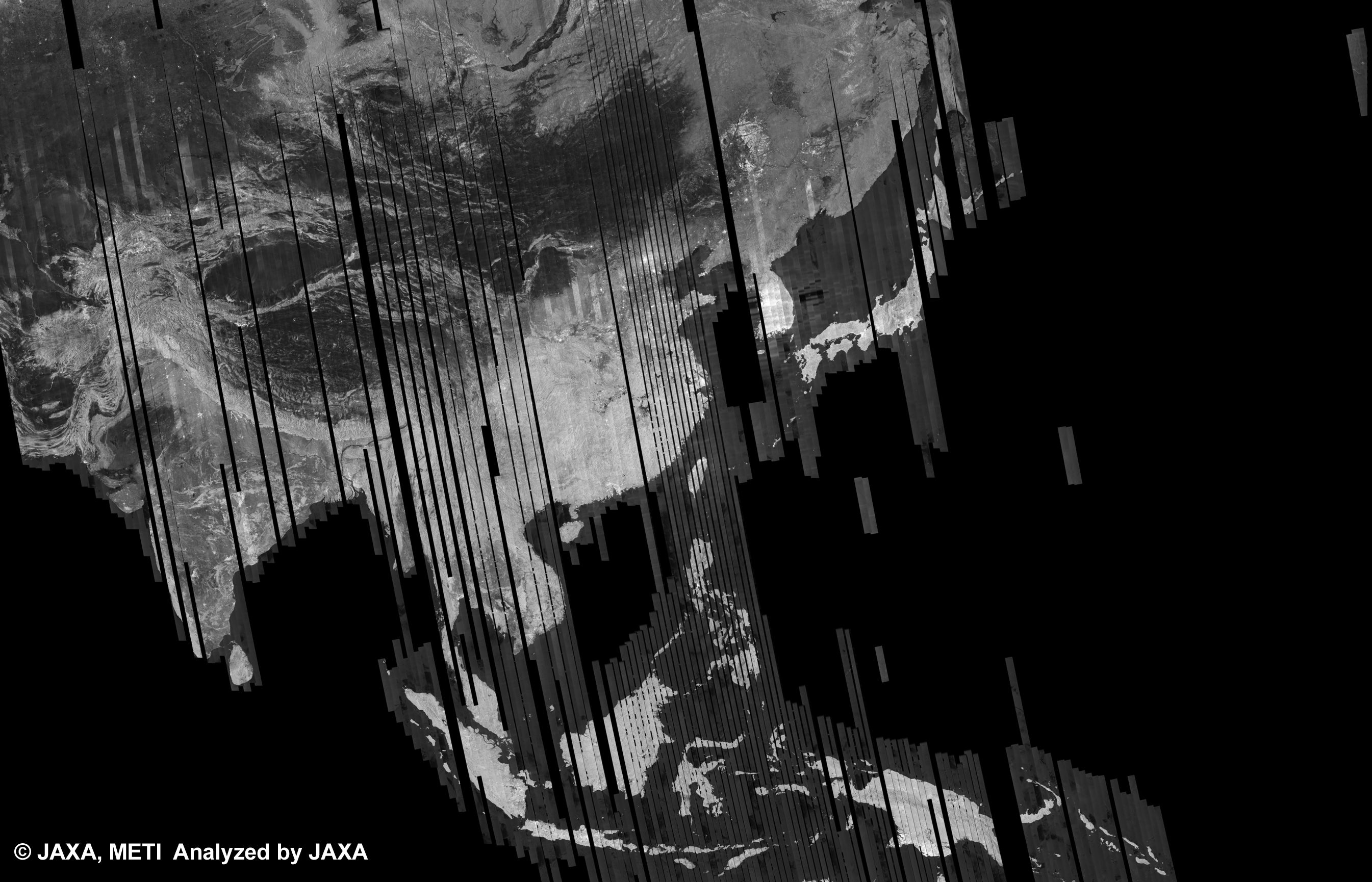 図3: 33回帰のPALSAR観測によるアジア500m(FBS/HH)ブラウズモザイク