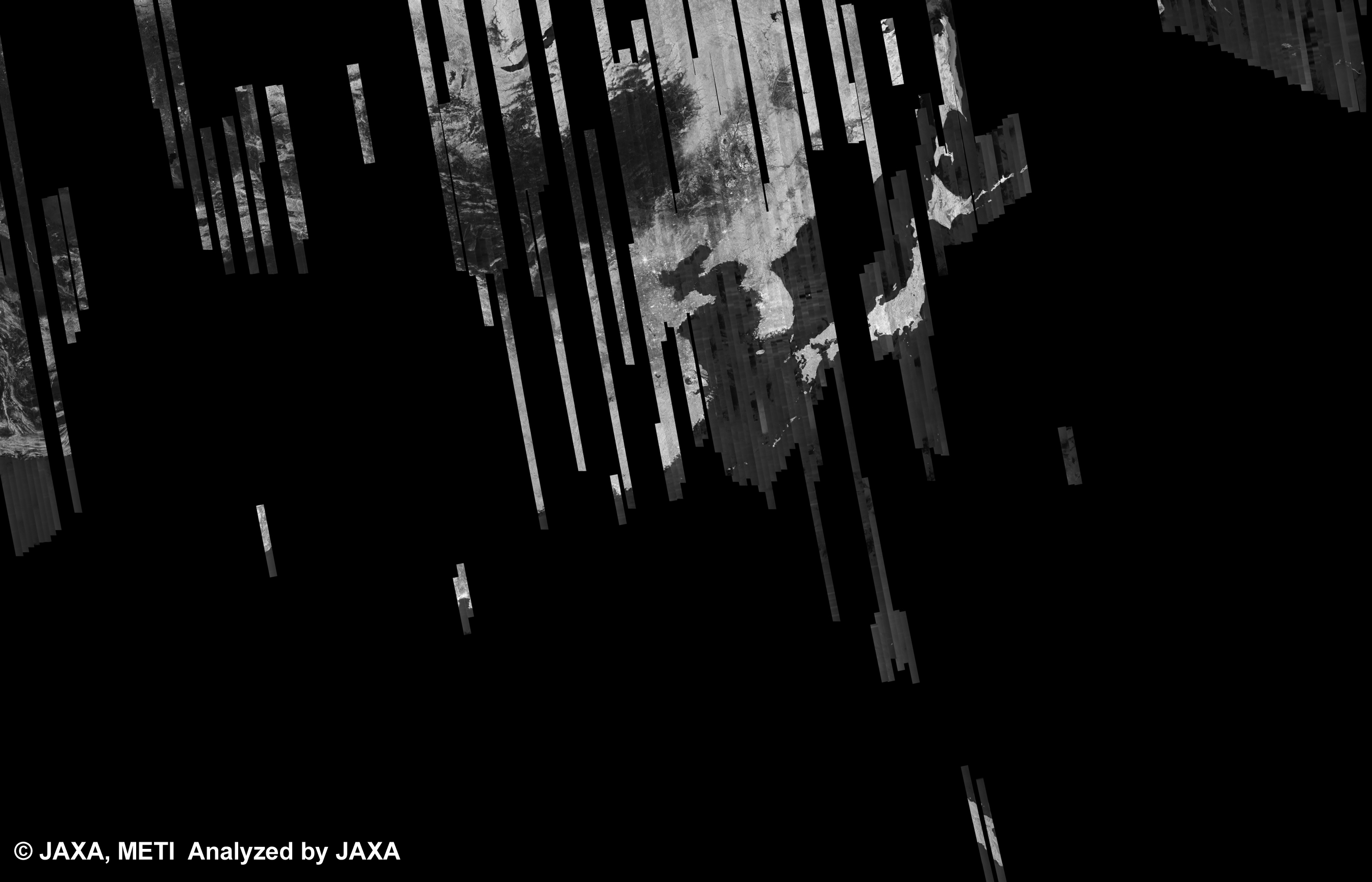 図6: 35回帰のPALSAR観測によるアジア500m(FBD/HH)ブラウズモザイク