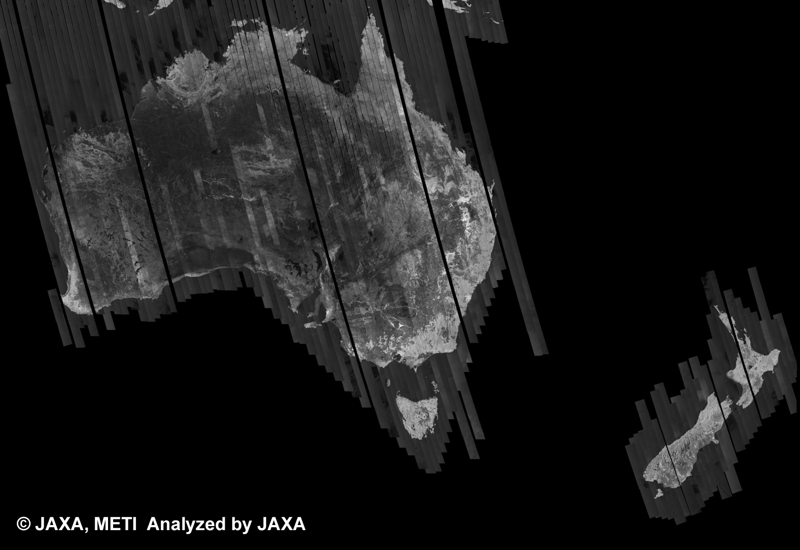 図9: 37回帰のPALSAR観測によるオーストラリア500m(FBD/HH)ブラウズモザイク
