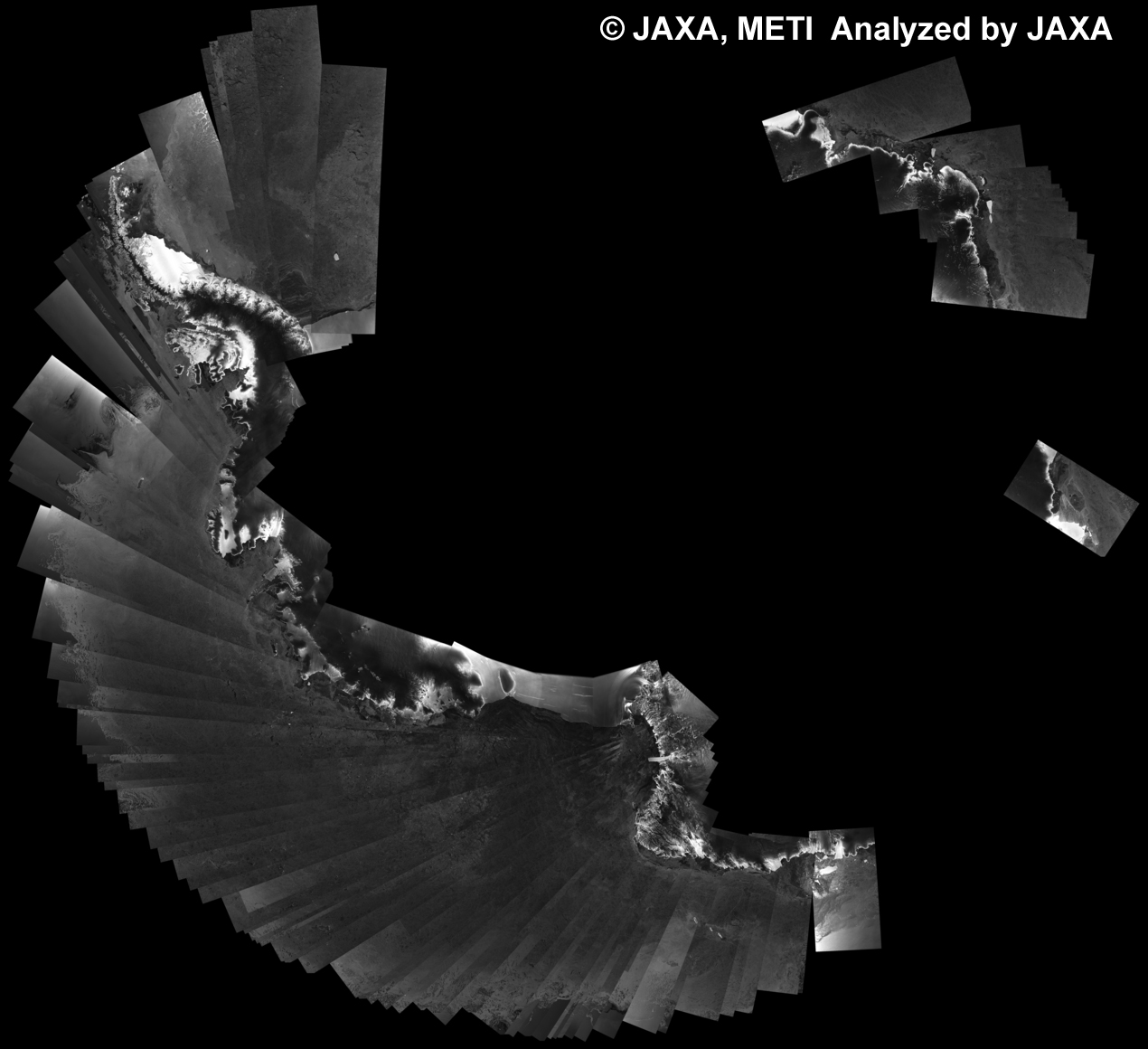 図4: 38回帰のPALSAR観測による南極500m(WB1/HH Descending)ブラウズモザイク