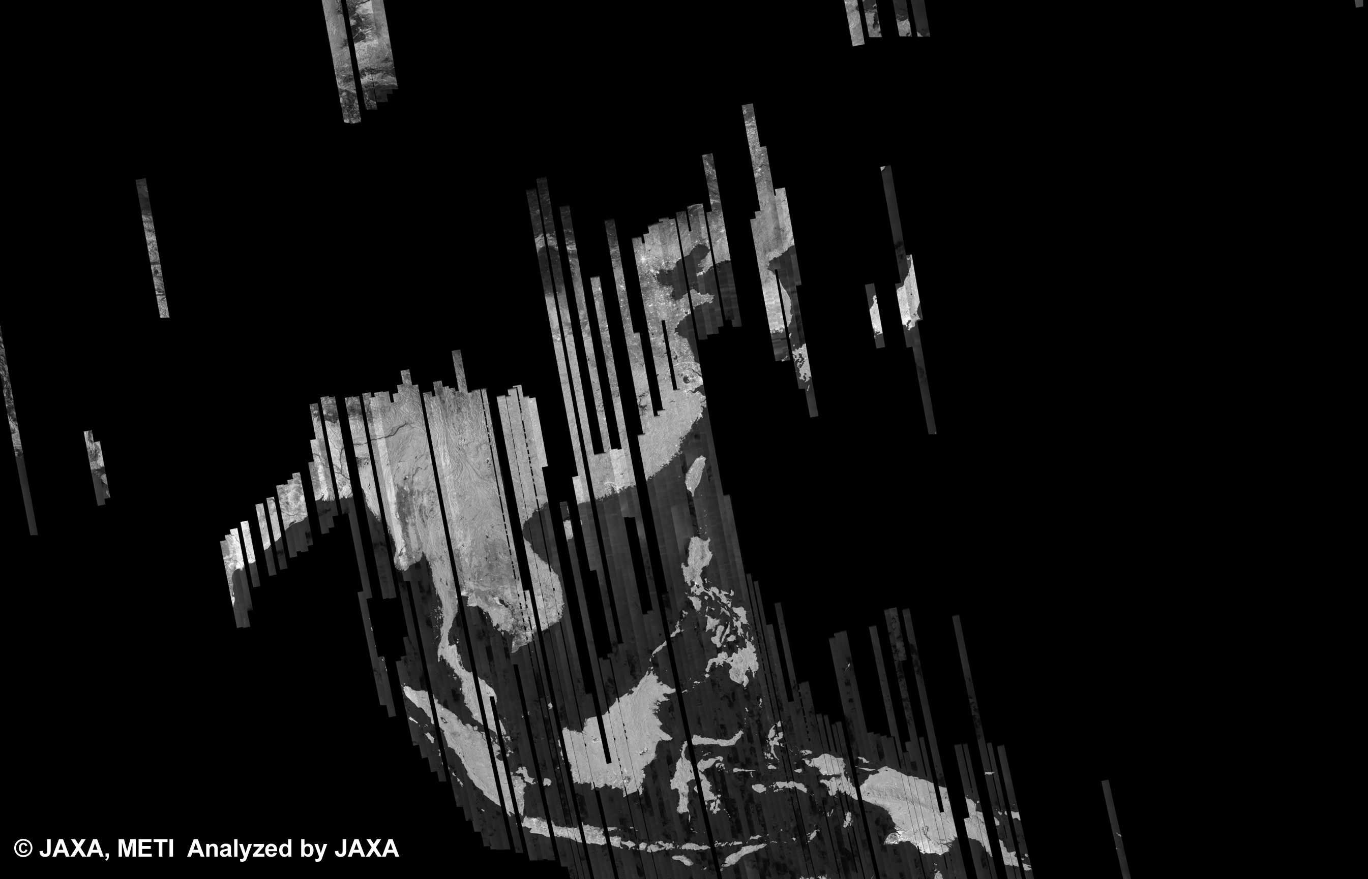 図7: 39回帰のPALSAR観測によるアジア500m(FBD/HH Ascending)ブラウズモザイク