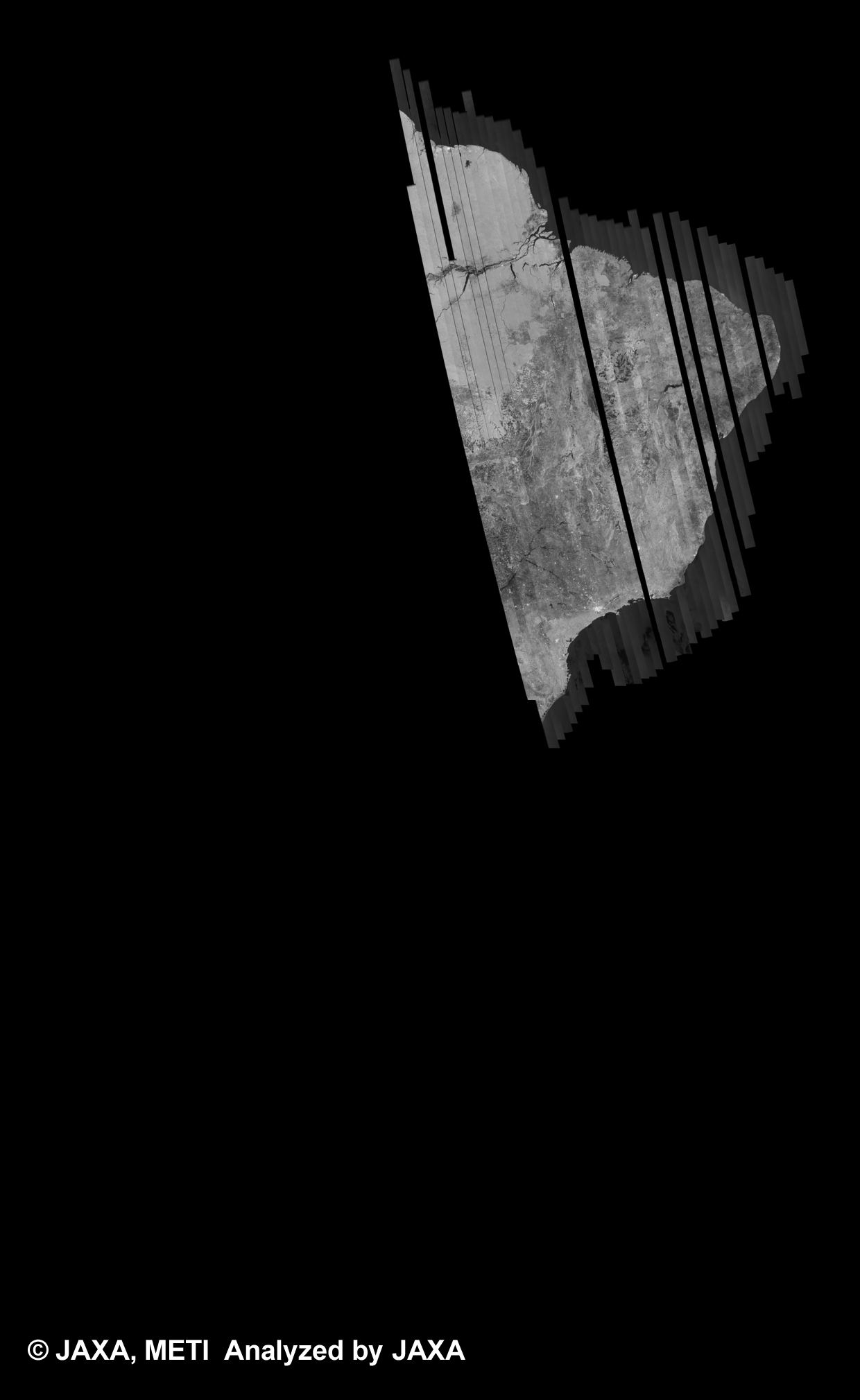 図18: 39回帰のPALSAR観測による南米500m(FBD/HH Ascending)ブラウズモザイク