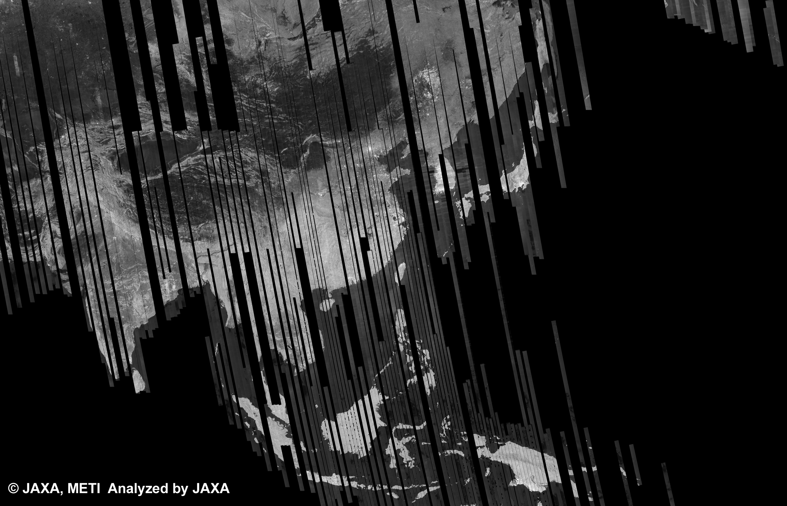 図4: 40回帰のPALSAR観測によるアジア500m(FBS/HH Ascending)ブラウズモザイク