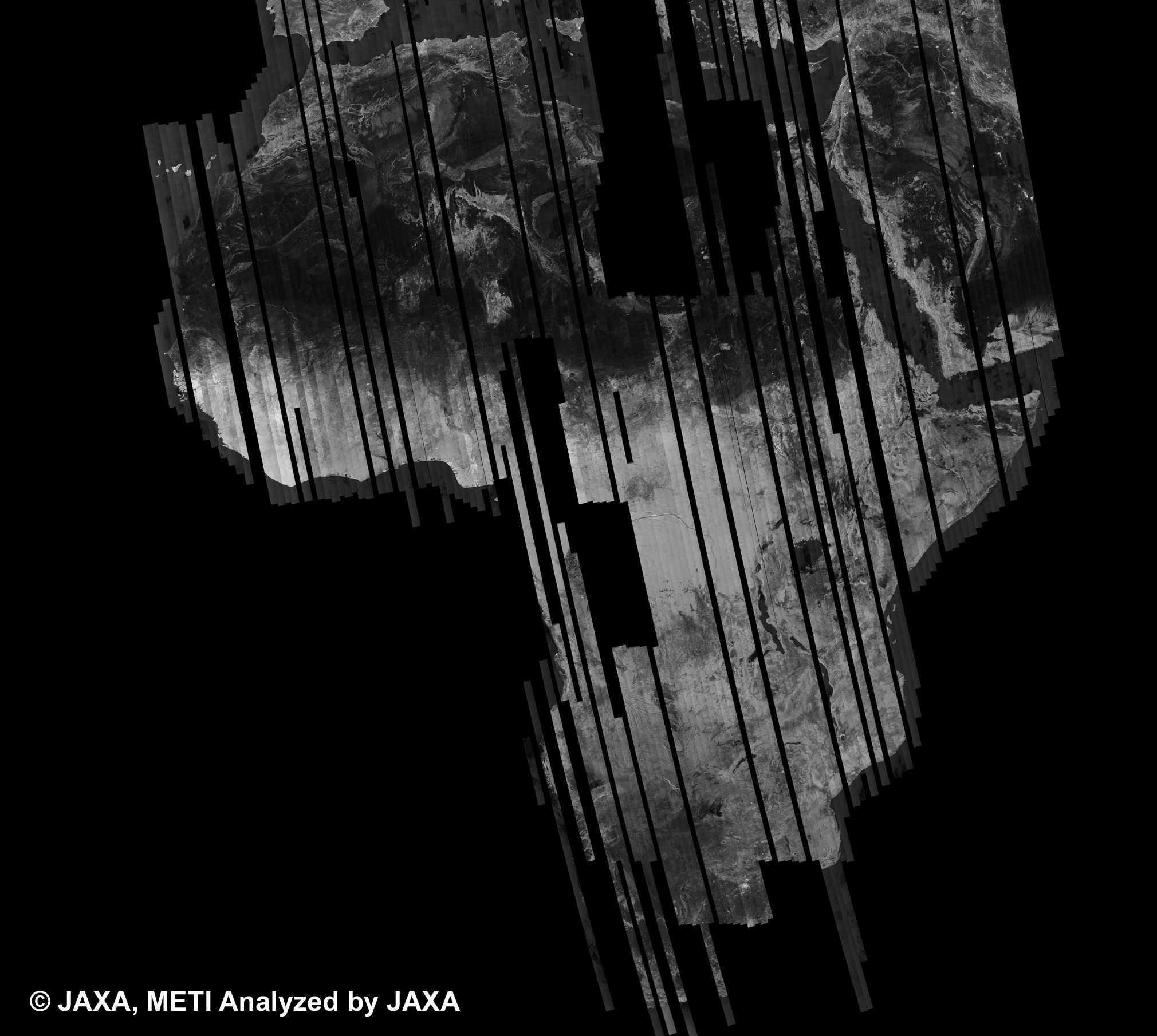 図1:20回帰(2008年6月9日～7月24日)のPALSAR観測によるアフリカの500mブラウズモザイク