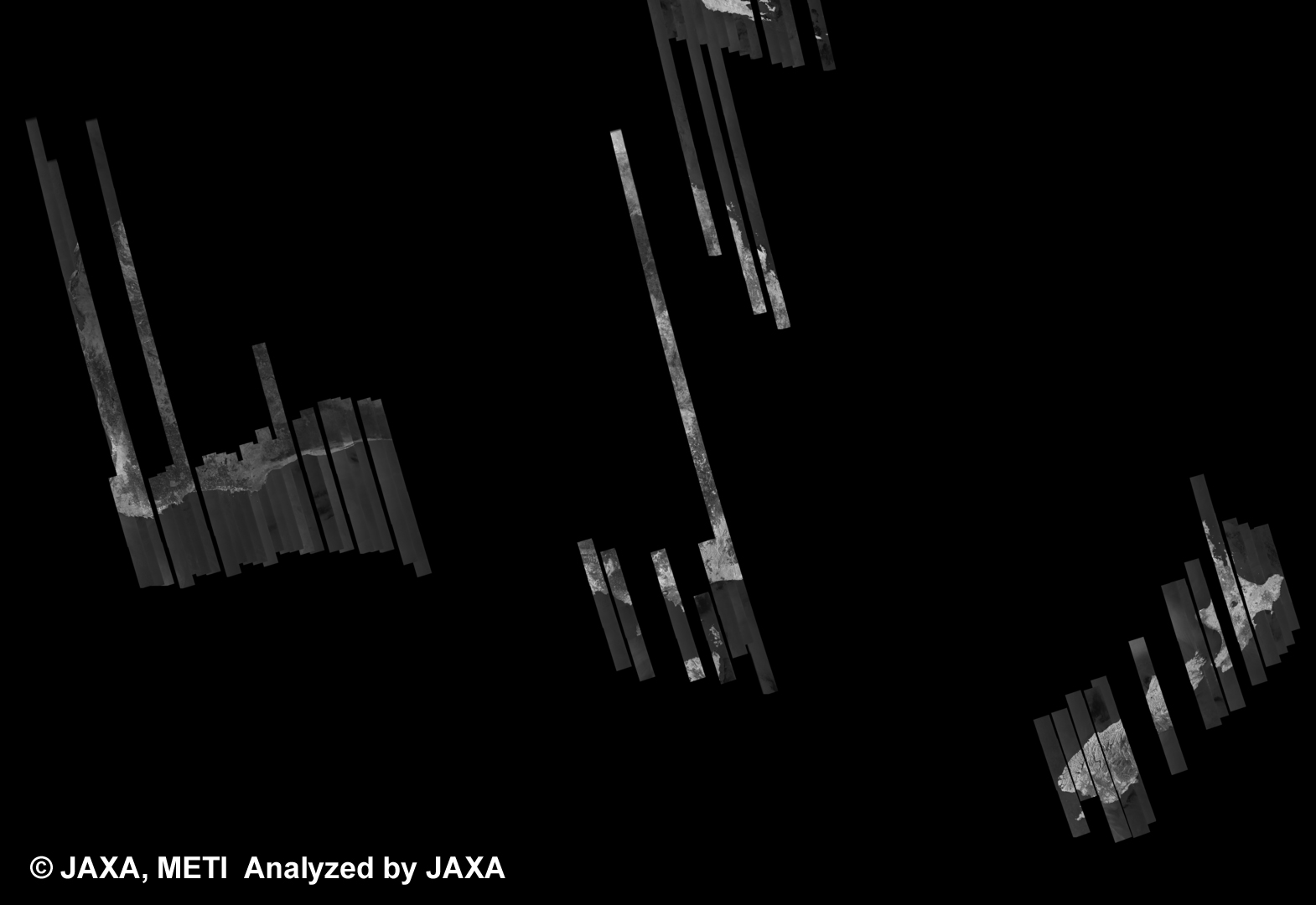 図9: PALSAR観測による34回帰(2010年3月15日〜2010年4月29日)のオーストラリア500m(FBS/HH)ブラウズモザイク