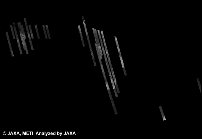 図8: PALSAR観測による34回帰(2010年3月15日〜2010年4月29日)のオーストラリア500m(FBD/HH)ブラウズモザイク