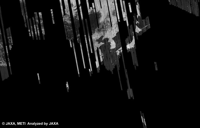 図6: PALSAR観測による35回帰(2010年4月30日〜2010年6月14日)のアジア500m(FBD/HH)ブラウズモザイク