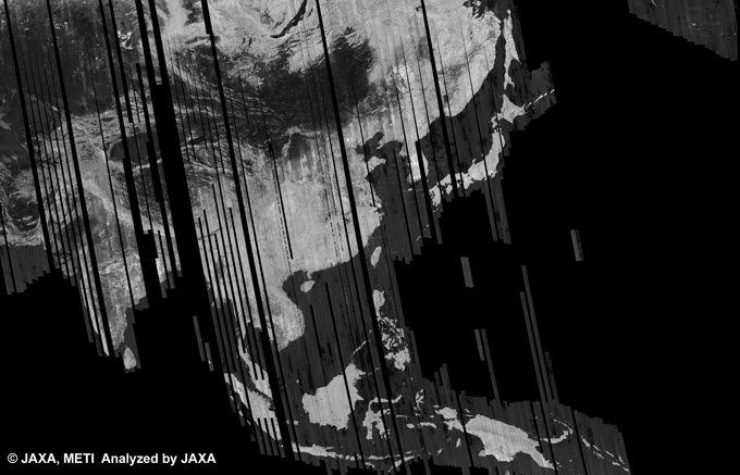 図5: PALSAR観測による36回帰(2010年6月15日〜2010年7月30日)のアジア500m(FBD/HH)ブラウズモザイク
