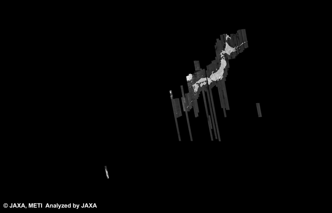 図7: PALSAR観測による37回帰(2010年7月31日〜2010年9月14日)のアジア500m(FBS/HH Ascending)ブラウズモザイク