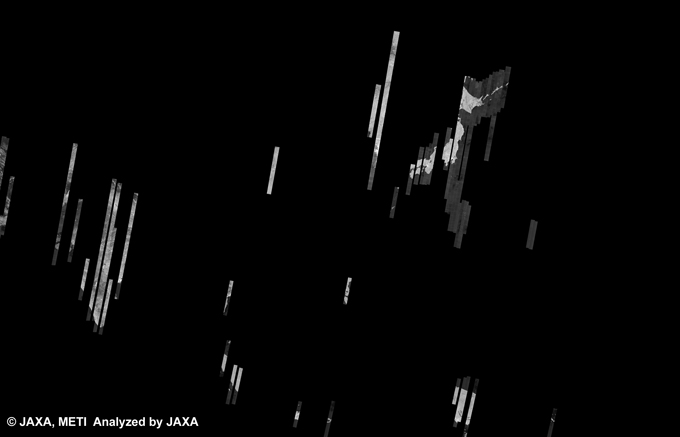 図6: PALSAR観測による38回帰(2010年9月15日〜2010年10月30日)のアジア500m(FBS/HH Descending)ブラウズモザイク