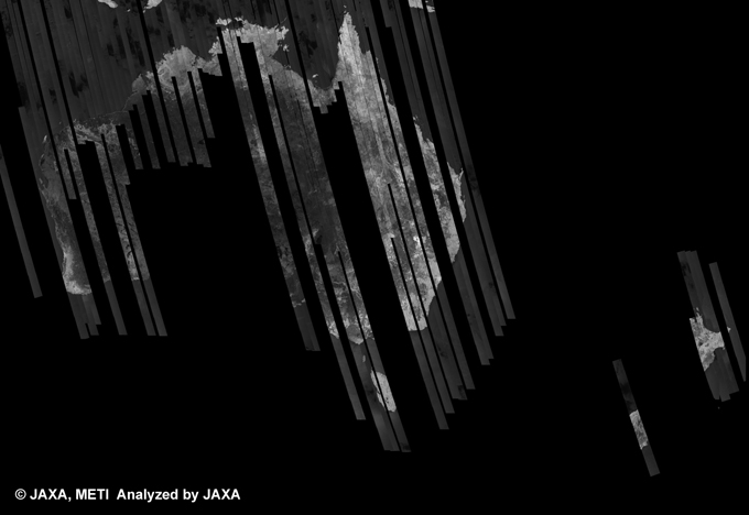 図11: PALSAR観測による39回帰(2010年10月31日〜2010年12月15日)のオーストラリア500m(FBD/HH Ascending)ブラウズモザイク