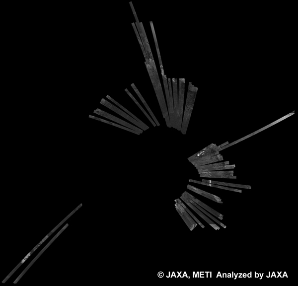 図2: PALSAR観測による42回帰の北極点500m(FBD/HH Ascending)ブラウズモザイク